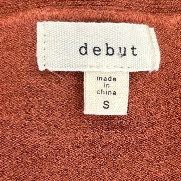 DEBUT Fall Rust Orange Soft cardigan Pockets Side slits Closet Staple Sz S - Picture 5 of 8